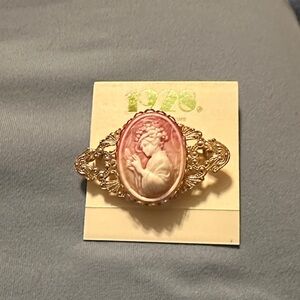 Vintage-Inspired Gold and Pink Cameo Brooch